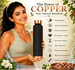 Botella de Agua de Cobre Puro, Hecha a Mano, Beneficios Ayurvédicos, 900 ml, a Prueba de Fugas, Apta para Lavavajillas, Fácil de Transportar, para Coche - Product Image 3