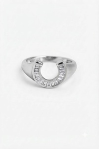 Anillo de Oro Sólido de 14K con Diamante Cultivado en Laboratorio E VS1, Anillo de la Suerte en Forma de Herradura con Corte Baguette para Mujer, Anillo de Declaración - Product Image 2