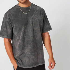 T-shirt décontracté pour homme en coton gris anthracite délavé à l'acide, col rond, coupe oversize, manches courtes, mode estivale, personnalisable avec logo OEM ODM - Product Image 3