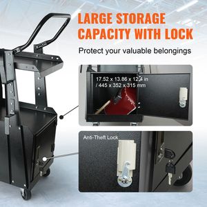 2-Tier Heavy Duty Welding Cart Anti Theft <b>Lockable</b> <b>Cabinet</b> 265LBS Weight Capacity 360 Degrees Swivel Wheels Welder Storage Cart - Product Image 4