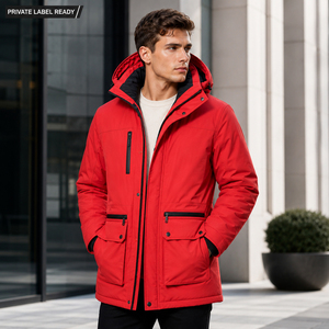 Chaqueta Parka Roja con Capucha para Hombre, Impermeable, de Poliéster 220g, Ropa Exterior Estándar, Casual, Manga Larga, Cierre de Cremallera, ODM OEM Personalizado - Product Image 3