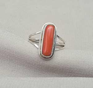 Anillo de coral rojo natural, cabujón ovalado largo, plata de ley 925, perfecto para regalo de mujer. - Product Image 6