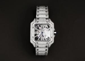 Montre mécanique vintage de luxe carrée entièrement sertie de diamants, avec cadran et lunette incrustés de diamants, montre de luxe hip-hop de haute qualité - Product Image 6