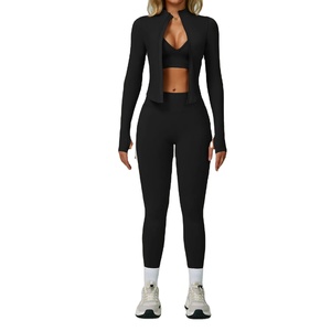 High Waist Three Piece <b>Yoga</b> Set With Compression Leggings Supportive Bra And Lightweight <b>Jacket</b> For Women Fitness And Gym - Product Image 6