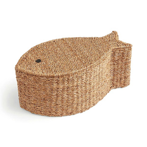 Panier de rangement en osier fait main en forme de poisson mignon, panier de rangement en papier naturel, panier décoratif pour chambre d'enfant - Product Image 1