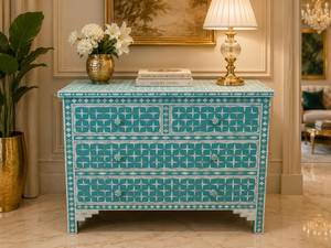 Muebles de decoración para el hogar: Cómoda con incrustaciones de hueso floral multicolor, mesa con incrustaciones de hueso/nácar, cómoda con incrustaciones de hueso/nácar. - Product Image 1