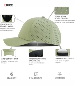 Casquette de baseball verte découpée au laser à 6 panneaux, maille respirante, broderie 3D, bouton réglable, unisexe, pour l'extérieur, printemps-été, décontractée - Product Image 6