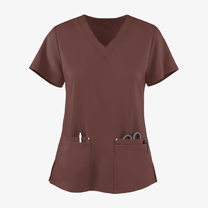 2026 Fashionable Wholesale Custom Knitted Nursing Wear <b>Set</b> Multi Pockets V Neck Plain Fashion Comfortable Women's <b>Scrub</b> Tops - Product Image 2