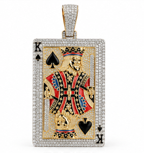 Pendentif Orelia Luxe Orelia 526 en forme de carte à jouer avec diamant zircon et diamant CVD de laboratoire, breloque en argent plaqué or, bijoux hip-hop, cadeau - Product Image 3