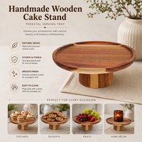 Support à gâteau en bois artisanal de qualité supérieure |   Plateau de présentation rond pour desserts, idéal pour mariages, fêtes, décoration de table à la maison, export
