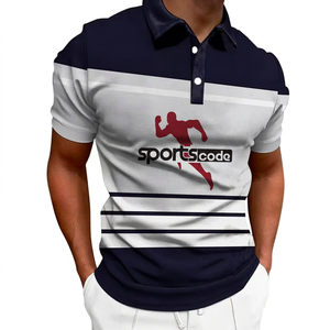 Polo à manches courtes pour homme Sportscode, motif rayé color block, logo imprimé, col boutonné - Product Image 1