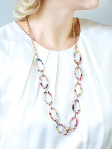Collar de Resina Hecho a Mano con Eslabones de Resina Pastel, Collar Largo con Colgante Ovalado Geométrico y Colorido para Mujer - Product Image 6