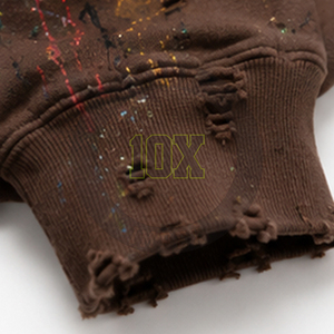 Sweat-shirt pour homme en coton mélangé, style streetwear surdimensionné, col rond, effet usé, avec strass - Product Image 6