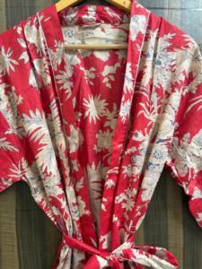 Bata Kimono Vintage con Estampado Floral para Mujer, Bata de Baño de Algodón Ligera y Transpirable con Cuello en V y Cierre con Cordón, Ropa de Estar por Casa para Verano - Product Image 4