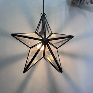 Modern <b>Star</b> Shape Glass Pendant Light Black Metal Hanging Ceiling Lamp Decorative Indoor Lighting Fixture for Home Hotel Cafe Re - Product Image 3