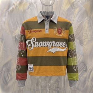 Jersey de Rugby a Rayas de Manga Larga Snowgrace con Logotipo Bordado, Cuello Camisero, Corte Regular, Ropa para Mujer - Product Image 3