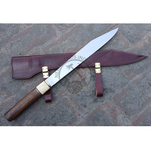 Nouveau couteau Seax Viking long en acier au carbone forgé à la main, lame de 15 pouces, finition haute brillance, ambidextre, manche en bois de noyer, os et laiton - Product Image 1