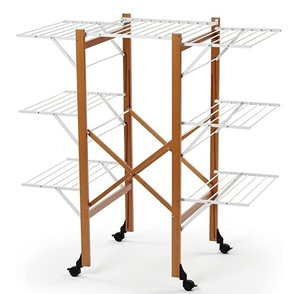 Latest design drying <b>stand</b> Large capacity wooden clothes drying rack with wheels mobile laundry customization available - Product Image 1