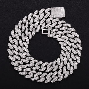 Luxury Iced Out Cuban Link Hip Hop Chain White Gold Finish <b>Statement</b> <b>Necklace</b> for Men Women Premium Streetwear Fashion Jewelry - Product Image 2
