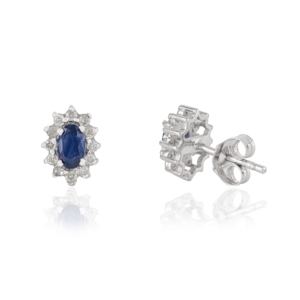 Wholesale Price 925 Sterling Silver Oval Cut Genuine <b>Blue</b> Sapphire & Diamond Fine <b>Stud</b> <b>Earrings</b> For Women's - Product Image 5
