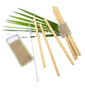Bamboe Stro Set Drink Fles Bar Accessoires Met Bamboe Servet Ring, Biologische Bamboe Rietjes, Herbruikbare