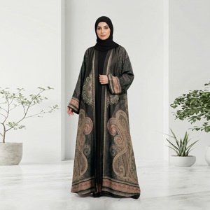 Black Solid <b>Shawl</b> Collar Plus Size Breathable Abaya Long Sleeves Floor Length Modest Dress Women Middle East Style Daily Wear - Product Image 3