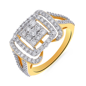 Bague en diamant Regal Impression, luxe, plaqué or jaune, avec cluster de diamants carrés et double halo ouvert micro-pavé - Product Image 1