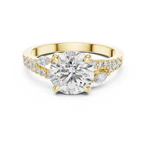 Anillo de compromiso de oro con diamante solitario cultivado en laboratorio, con diamante decorativo en el tallo dividido, anillo nupcial minimalista para mujer - Product Image 2