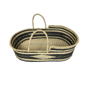 Cesta para cambiar pañales de bebé de algas marinas 100% tejida a mano de alta calidad con pajitas trenzadas para protección del bebé - Product Image 4