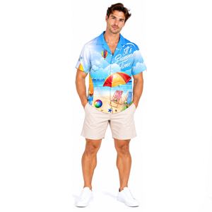Chemise de loisirs pour homme, imprimé artistique vibrant, polyester doux, fermeture boutonnée, collection mode pour les vacances en bord de mer - Product Image 6