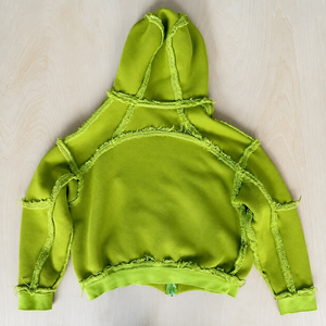 เสื้อฮู้ดดี้โอเวอร์ไซส์แบบซิป ขอบดิบ ผ้าเฟรนช์เทอร์รี่ 450gsm สีเขียว สำหรับผู้ชาย สไตล์สตรีทแวร์ ตัดขอบดิบ แบบครอป  ขายส่ง - Product Image 2