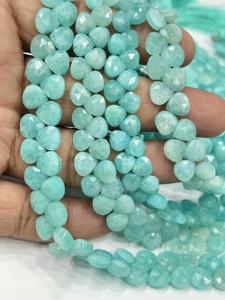 Cuentas facetadas de amazonita verde natural AAA en forma de corazón, tamaño 6-7 mm aprox. Cadena de 8 Pulgadas - Product Image 3