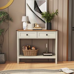 Farmhouse Style <b>Console</b> <b>Table</b> with 2 Drawers for Entryway Rustic Side <b>Table</b> with Bottom <b>Storage</b> Shelf <b>Console</b> <b>Tables</b> Product - Product Image 1
