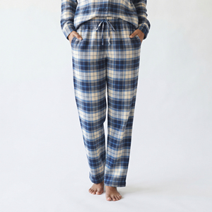 Pantalones de pijama de franela a cuadros para mujer, largos, con cordón en la cintura, de tiro medio, corte regular, 100% algodón, informales, para dormir en invierno - Product Image 1