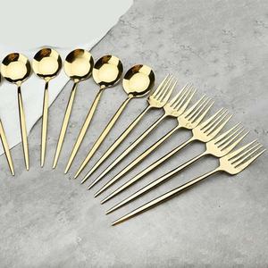 Stainless Steel Gold Polished Metal <b>Decorative</b> Amazing design long Stick Sharp end handle Salad server Spoon And Fork Set - Product Image 1