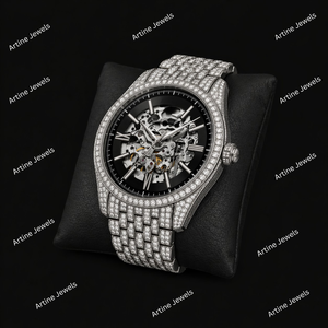 Silver Skeleton Dial Diamond <b>Watch</b> <b>Black</b> Face Open Gear Design Sparkling Luxury Timepiece Elegant Fashion Gift For Men - Product Image 3