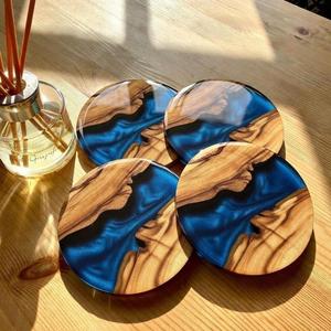 Handmade Blue Resin Wooden Coaster - Product Image 3