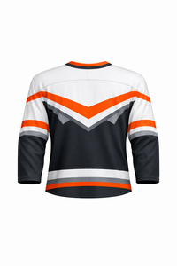 Camiseta de Hockey sobre Hielo para Hombre, Manga Tres Cuartos, Rayas Blancas, Negras y Naranjas, Poliéster que Absorbe la Humedad, Cuello Redondo, Corte Regular - Product Image 3