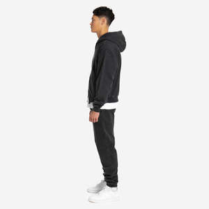 OEM Custom Double Slider Heavyweight 500GSM Thermal Acid Wash Vintage Oversized Drop Shoulder Zip <b>up</b> Hoodies Men Custom Logo - Product Image 4