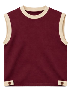 Men <b>Maroon</b> Sleeveless Tank <b>Top</b> & Matching Shorts Set Casual Summer Cotton Outfit Contrast Trim Drawstring Two Piece Set Stylish - Product Image 1