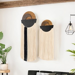 กรอบไม้ทรงกลมตกแต่งผนังด้วยงานถักมาคราเม่ สีดำและสีขาว เหมาะสำหรับตกแต่งห้องนอน ห้องนั่งเล่น และทางเข้าบ้าน ขายส่งจากอินเดีย - Product Image 5