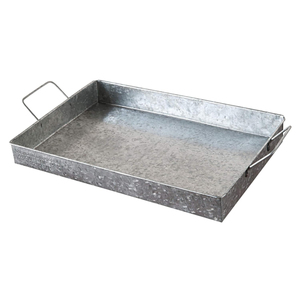 Stylish Metal Iron Round Serving Tray With Handles Galvanized Distressed Finish For <b>Coffee</b> <b>Table</b> Breakfast Home Decor & Storage - Product Image 2