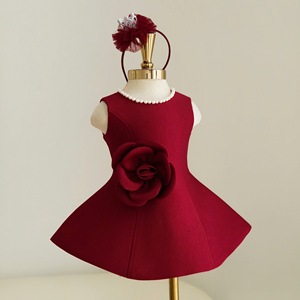 Robe de soirée sans manches pour filles, coupe trapèze, avec col rond perlé et élégante décoration florale 3D à la taille, idéale pour les occasions spéciales - Product Image 3