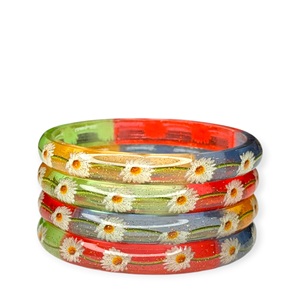 Nuevo Juego de Brazaletes Florales Acrílicos Chapados en Oro de Alta Venta 2026 para Mujer, Lindo Patrón de Flores para Boda a Precio de Mayoreo - Product Image 2