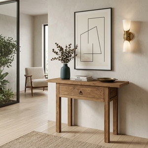 Mesa Consola de Madera de Teca para Exterior, Escritorio Lateral Sólido Natural, Muebles de Patio, Mesa de Bistró de Madera para Jardín, Mesa Auxiliar con Cajón - Product Image 5