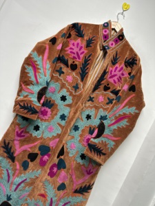 <b>Women</b> Embroidered <b>Velvet</b> Quilted Long <b>Jacket</b> Handmade Boho Floral Ethnic Open Front Regular Breathable Eco-Friendly Indian - Product Image 5