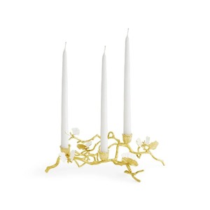 Magnifique chandelier en forme de branche dorée avec des feuilles blanches et trois supports pour la décoration de la maison - Product Image 2