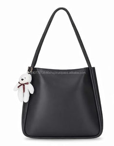 Sac fourre-tout décontracté en cuir véritable noir pour femme avec bandoulière, fermeture à fermoirs, grande capacité, style simple, pour usage quotidien, tissé - Product Image 1