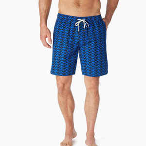 Men's Blue Geometric Print Board Shorts With Pockets Quick Dry <b>Elastic</b> Waist Casual Style Short Length - Product Image 1