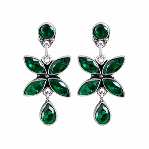 Ready Stock <b>Oxidized</b> Silver Zircon Bohemia Multi Floral Drop Earrings | Dangle Ethnic Party for Women | Bulk Export Wholesale - Product Image 1